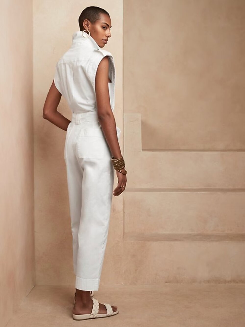 BANANA REPUBLIC Utility Jumpsuit in White Linen-Blend XS - Picture 2 of 11